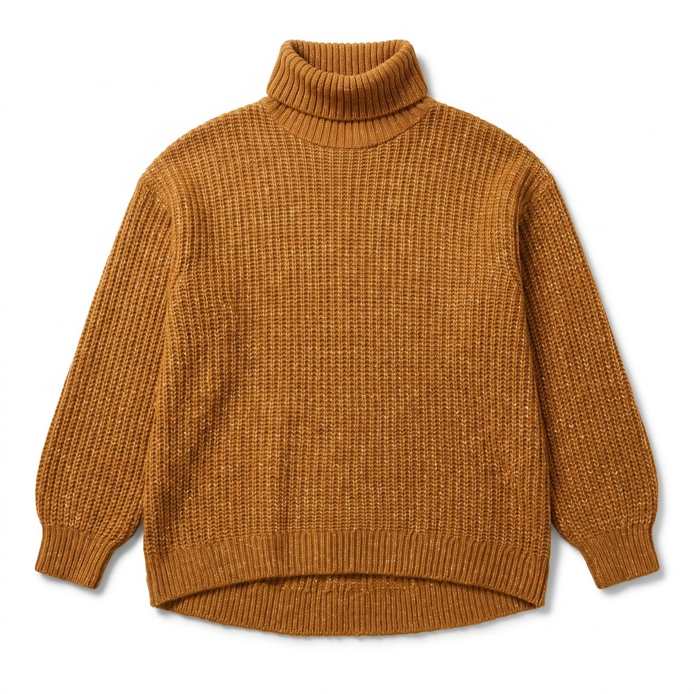 Old Navy Womens M Camel Waffle Knit Turtleneck Tunic Sweater Cozy Casual Boho